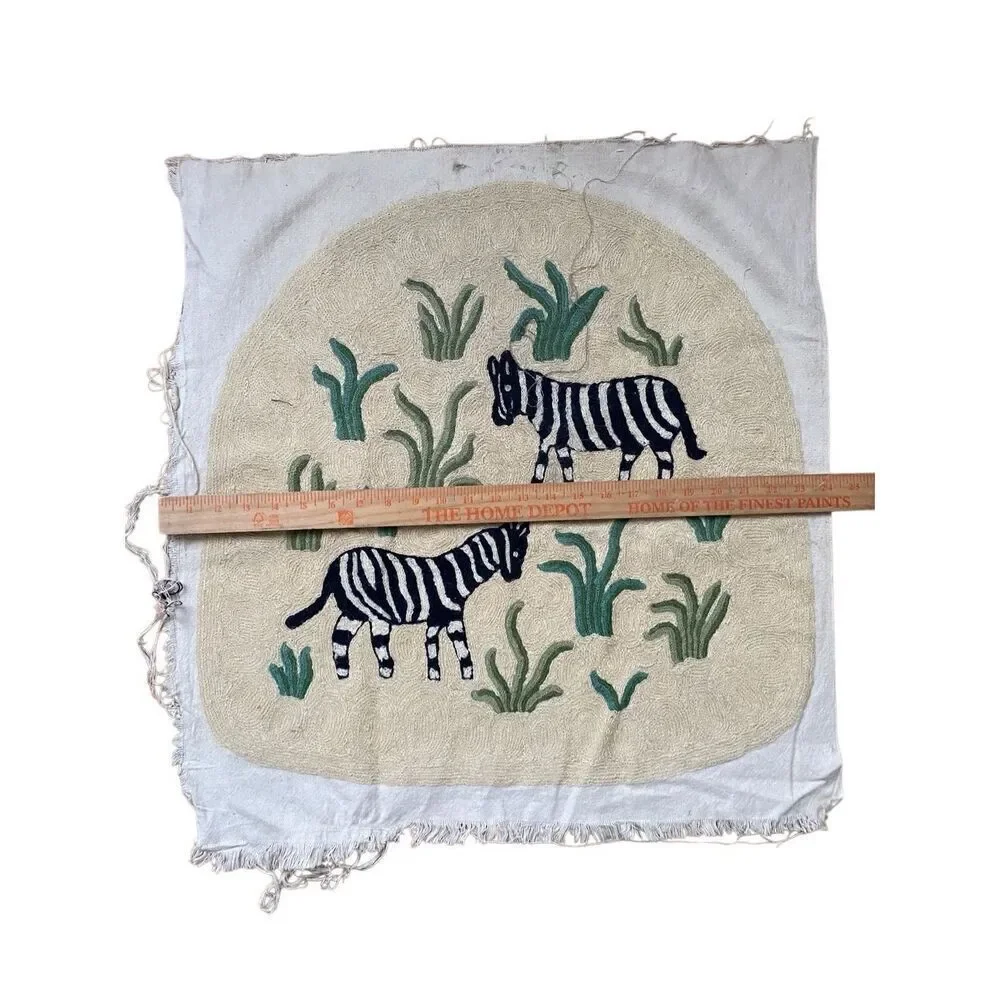 Vintage Handmade Chain Stich Embroidery Seat Upholstery Cover Zebra
